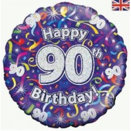 Purple Streamers 90th Birthday Balloon